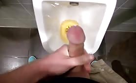 Cumshot on public urinal