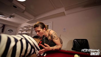 White BBW bent over the pool table by BBC