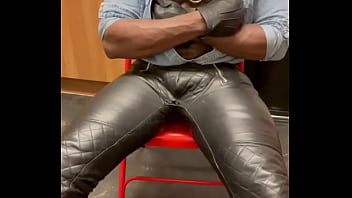 Black Dad Leather Harness Boots &amp_ Gloves Wank &amp_ Bust Session