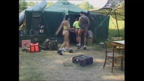 Soldiers Have Group Sex Outdoors in the Camp with Slutty Hikers
