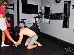 Merciless ballbusting punishment for pitiful foot slave