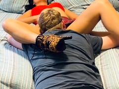 Dominant wife commands her husband to lick her wet pussy