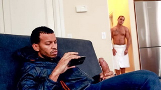 Brock is surprised at first, watches Mike jerking his fat cock