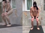 PitFanOne-Terrace Yoga with cum swallowing close up