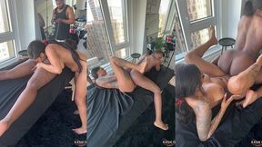 wetting up the massage table w/ majesty nasty