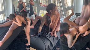 wetting up the massage table w/ majesty nasty