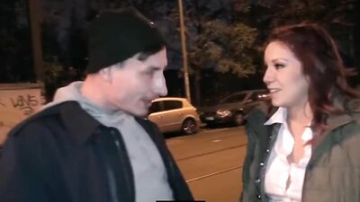 Amateur ginger gal got picked up by horny boys for a quick blowjob in public