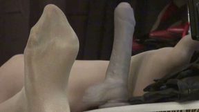 Glossy Nylon Footjob - Adore Mistress\' Shiny Pantyhose Feet Up High
