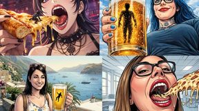 Giantess Vore Feast: Tiny Snacks on Pizza & Drinks