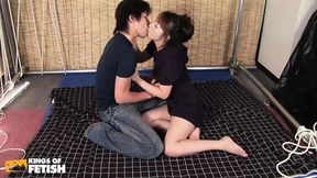 Asian MILF spreads her wet bush and gets drilled deep on the floor