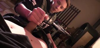 Appealing man lubes the cock well before he puts it in his hairy ass