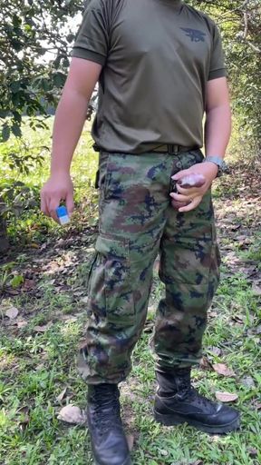 Captivating moment from &quot;Solider Jerks Off &amp; Cums at Work&quot;