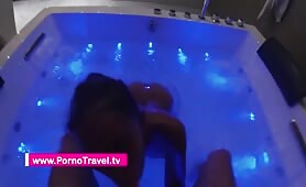 POV Asian Handjob and Blowjob in a Colorful Hot Tub