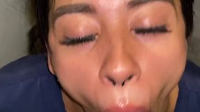 Skinny rich office lady gets her pussy licked and sucked for cash