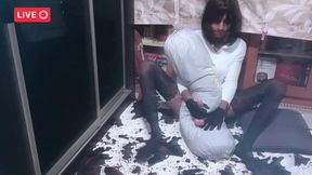 Caged Sissy Doll Puts on a Show for Stepdaddy & His Friends