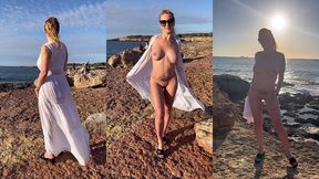 6eme jour a ibiza habillee d une robe blanche longue, je pars m exhiber ...