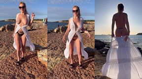 6eme jour a ibiza habillee d une robe blanche longue, je pars m exhiber ...
