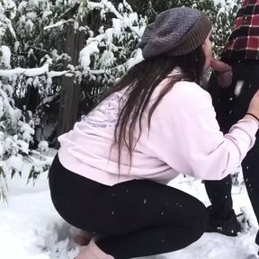 Real Couple Out in the Snow