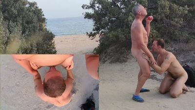 Mature Daddy Boy Suck and Cum on Public Beach (2 views) - Older�