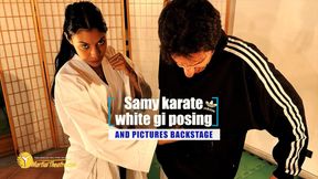 Samy karate white gi posing and pictures backstage