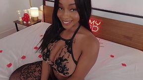 Interracial romantic fuck with Ebony beauty in sexy lingerie and stockings