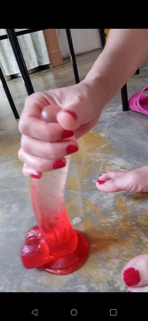 Mistress Kissing Hot Dildo with feet!  Excited sexy Indian masturbates.