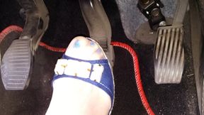 Driving and Revvig in Blue Wedges on My Hosed Feet