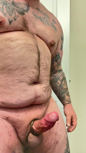 Sexy Tattooed Hairy Chubby Bear Cumming with a Cock Ring