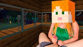 Hot Alex from Minecraft Fast jerking off Steve's hard Cock in a Cozy house, while Creepers and Skeletons roam the Night Village