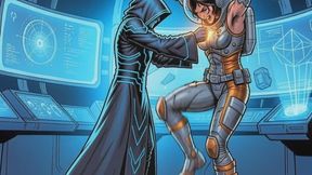 Scifi babe with hairy armpits is shocked by her captor in suspension bondage