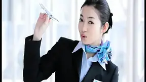 Flight attendant Ryu delivers an elegant and aroused performance on a