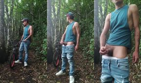 Latino skinny dude jerked raw in mountains busting thick loads on camera