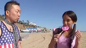 Teen 18+ In White String Bikini Takes A Big Cock. Full Clip