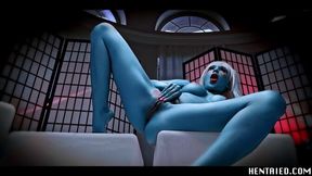 Animated blue alien invades and gets a huge cumshot in red pussy while