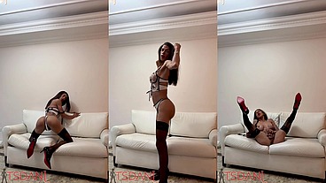 Travesti do pau grande Daniela santos faz solo sensual e se goza toda.