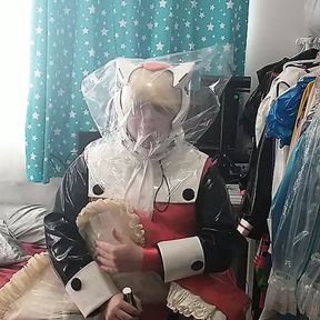 Pvc Cosplay With Eva Helmet, Bagging Breathplay, Kigurumi, Sissy