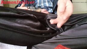 Master ramon jerks off at breakfast in a hot satin outfit, lick slave!