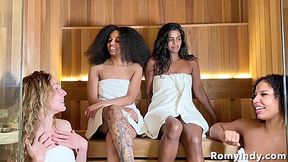 Romy Indy And Hailey Haze - Suraya Ndia Valerie Mariah And Lesbian Foursome In Sauna