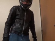 Leather biker jerk off