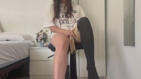 Goddess Slips Into Sheer Nude Kitty Pantyhose – Slow Sensual Tease