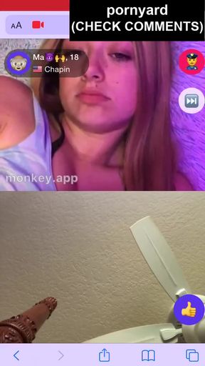 Slim blonde teen gives a webcam reaction while giving herself