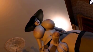 Futa Lady Dimitrescu type gets off on a handjob and cums inside her partner in 4K anime