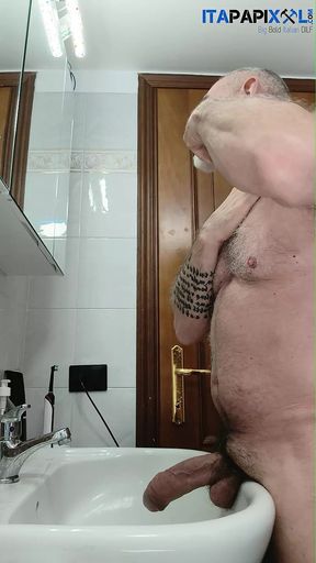 Mature Big Uncut Daddy Cock Itapapixxl Is Shaving His Beard and Trimming Down, Epic Cumshot