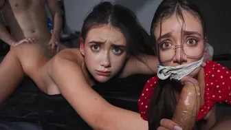Brunette college tiktok girl enjoys wild rough threesome with big dicks