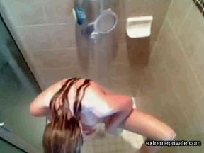stepdaughter soaps and shaves in shower (voyeur)