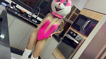 Deny Barbie the naughty Bunny took a chocolate in her ass.