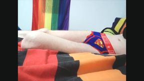 Playing in Superhero underwear with cumshot