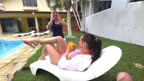 my sissy slut licked and massaged my feet in the pool