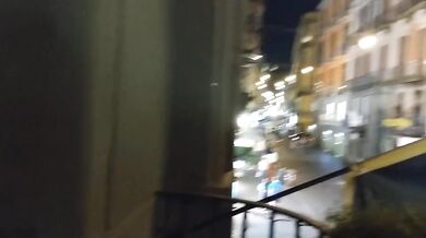 Wife gives blowjob on hotel balcony in front of tourist