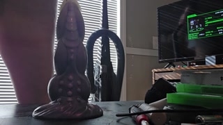 Femboy gamer rides dildo while gaming